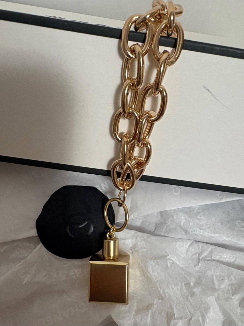 Blue De Chanel Perfume Bottle Charm on Gold Statement Necklace ⭐️✨ - Picture 4 of 7